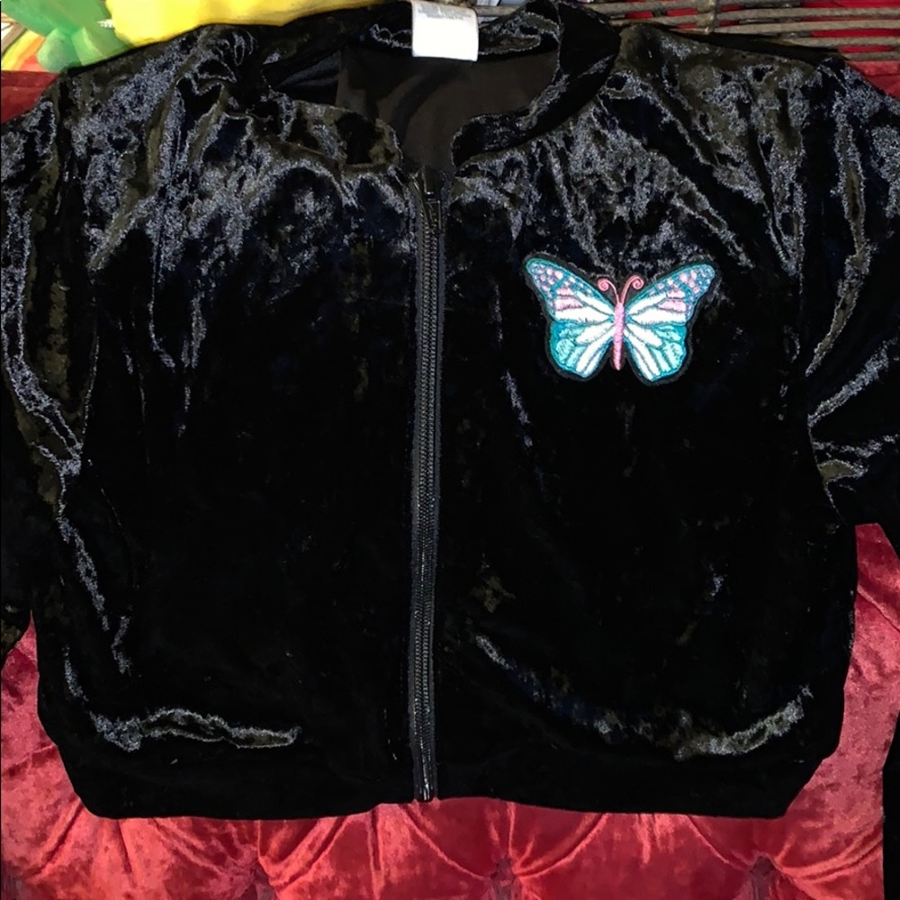 Girls black velvet shirt jacket size 10/12